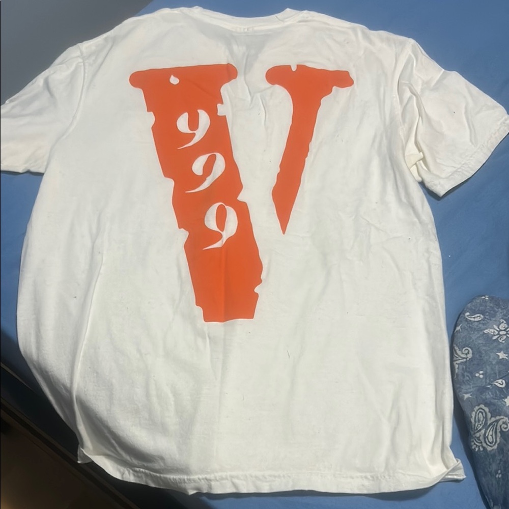 White T-Shirt with Orange Graphic